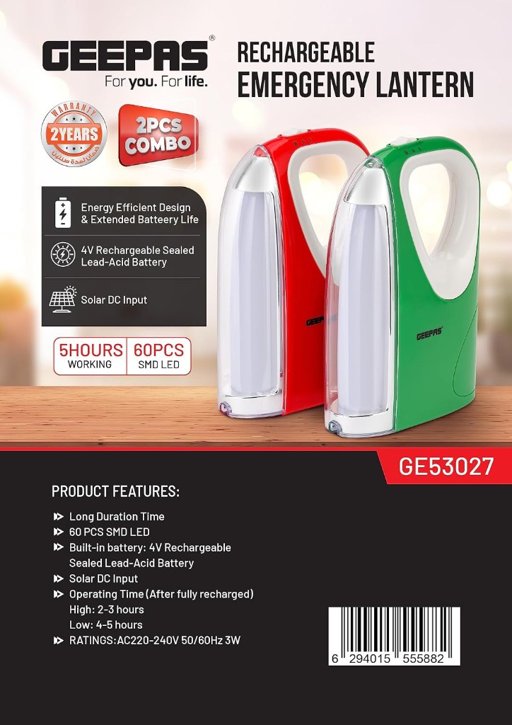 GEEPAS Rechargeable Emergency Lantern