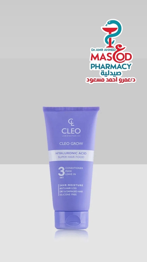 Cleo Grow 3in1 24H Moisturizing & Anti-Hair Loss Conditioner, Mask & Leave In Super Hair Food with Hyaluronic Acid for Dry & Damaged Hair - silicone free, animal testing free