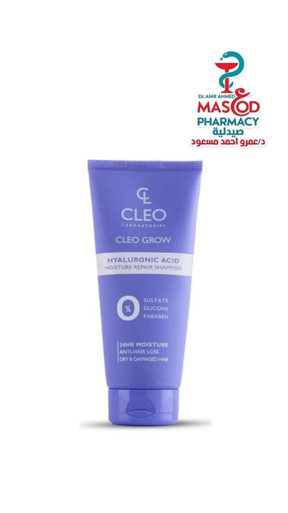 Cleo Grow 24H Moisturizing, Repairing & Anti-Hair Loss Shampoo with Hyaluronic Acid for Dry & Damaged Hair - sulfate free, silicone free, parabens free