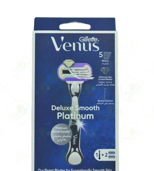 gillette venus deluxe smooth platinium razor + 2 blades